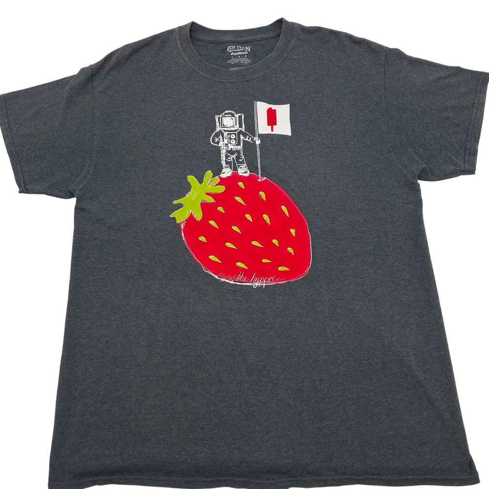 T-Shirt Mens Large Gray The Hyppo Astronaut Strawberry Ice Pop Graphic